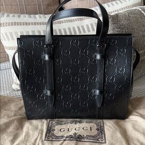 Gucci Black Embossed GG Leather Tote